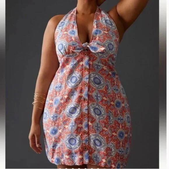 slim fit dress slacks Anthropologie Pilcro Sleeveless Halter Swing Midi Dress  Luxy Thrift